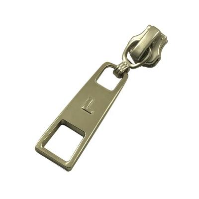 China Customized Logo Nickel Free Embossed Letter “L” Matte Metal Zipper Puller Nickel Metal Zipper Slider for sale