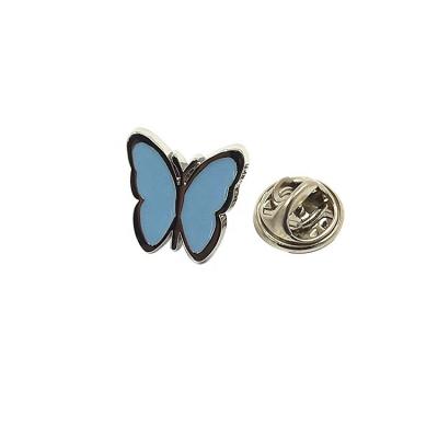 China Art Blue Butterfly Shape Folk Decoration Silver Custom Metal Pin Badge for sale