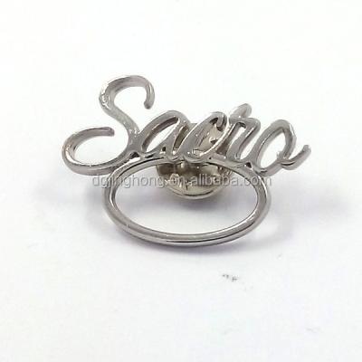 China Eco - Friendly Custom Logo Letters Design Silver Metal Safety Pin Brooch for sale