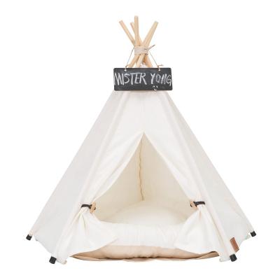 China Logo Dogs Puppy Cat Bed Tent Portable White Canvas Cute Dog Room Breathable Customized Indoor Tent Pet Teepee Tent For for sale