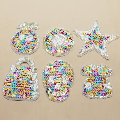 China Viable Wholesale High Quality Fashion Colorful Fruit Sequin Skull Iron On Embroidery Patches Custom Made for sale