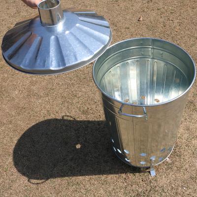 China 90 Liter 90L Durable Extra Large Galvanized Metal Incinerator Fire Burning Bin With Special Locking Lid for sale