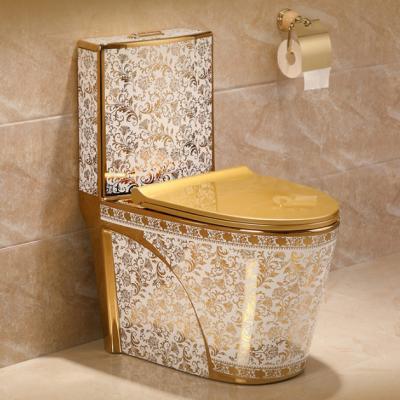 China Modern PP Cover One Piece Wc Inodoro De Color Dorado Ceramic Gold Plated Bathroom Toilet Custom Made Toilet Closet for sale