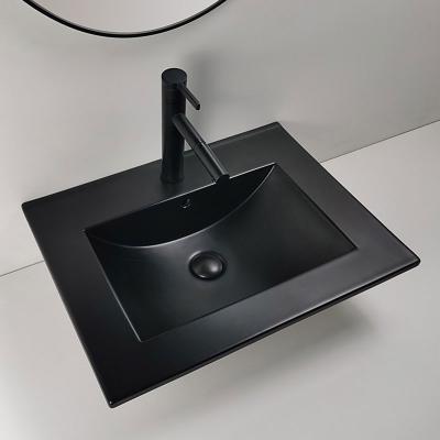 China Matt Basin Stylish Ceramic Bathroom Cabinet Waschbecken Keramik Table Top Black Vanity Sink Easy Clean Slim Edge zu verkaufen