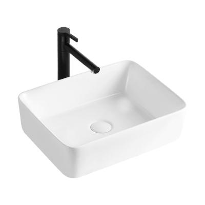 China Beyaz Easy Clean Rectangular Designer Basins Modern Bathroom Wash Hand Countertop White Ceramic Sink for sale