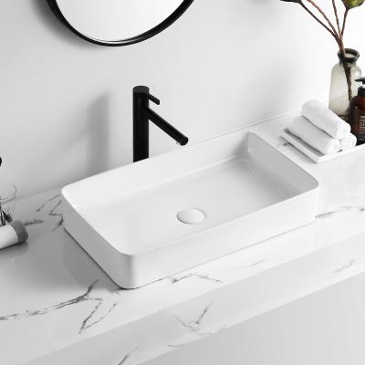 China Easy Clean White Bathroom Sink Countertop Rectangle Cuadrado Simple Design Table Top Ceramic Wash Basin for sale