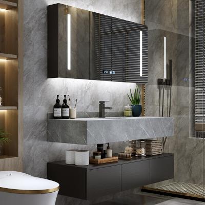 Китай 2022 New Modern Hot Sale Modern Gray Marble Bathroom Cabinet Floating Solid Wood Vanity With Mirror продается