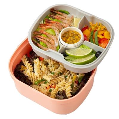 China 1720 ml 2 in 1  Inner Tray and Sauce Jar BPA Free Set Plastic Salad Bowl with Lid for sale