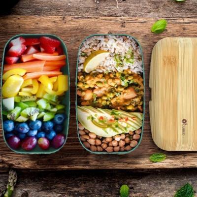 China Food Grade Bamboo Lid 2-Layer Lunch Box Custom Cutlery Microwave Safe for Pizza Great for sale