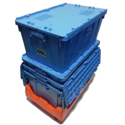 China Recyclable Standard Plastic Wardrobe Moving Tote Crate Rental Plastic Box With Carts &Flip Lid for sale