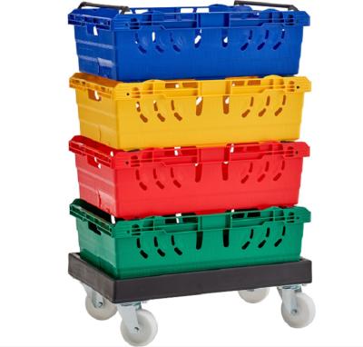 China Plastic Mesh Shallow Bale Arm Crate Fruit Picking Harvest Box Nestable And Stackable for sale