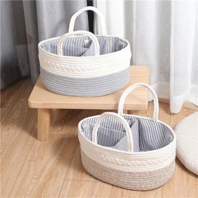 China Baby Diaper Organizer Newborn Changing Diaper Basket Holder Bag Cart PORTABLE Nappy Bag Cotton Rope Woven Diaper Cart for sale