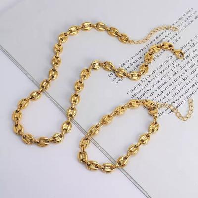 China CLASSIC Hip Hop Stainless Steel Coffee Bean Chain 18K Electroplated Vintage Button Necklace Coffee Bean Bracelet Spot Wholesale for sale