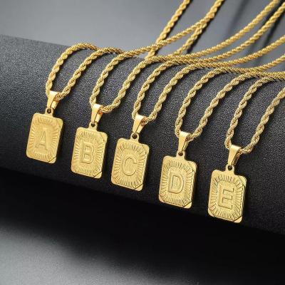 China Vintage 18K Golden Square Stainless Steel Letter Versatile Fashion Pendant Hip Hop Fashion English Letter Necklace for sale