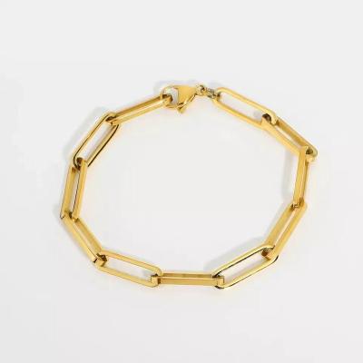 China CLASSIC Hot sale customizable cool breeze ins gold loop bracelet 18K gold-plated bracelet stainless steel Paper clip bracelet necklace for sale