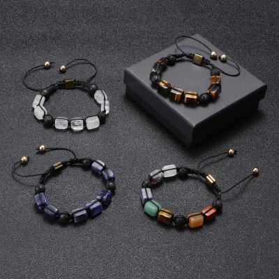 China Vintage Hot sale natural volcanic rock white crystal bracelet men and women fashion hand-woven rectangle agate bracelet for sale