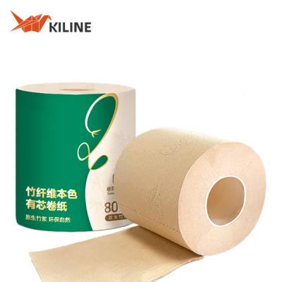 China 4 Ply Soft Ongebleekt Bamboe Tissue Paper Roll Wateroplosbaar Geprinte Bruine Kleur Te koop