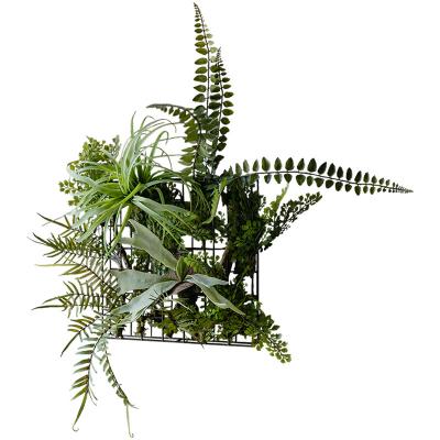 China Home Decoration Green Plant Wall Hanging Flower Decoration Wrought Iron Grid Fern Wall Three-Dimensional Flower for sale