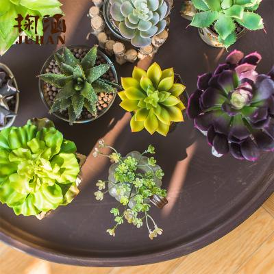 China Modern Wholesale Artificial Mini Succulents Plastic Plants With Wooden Garden Supplies Plant Flower Pots Decor for sale