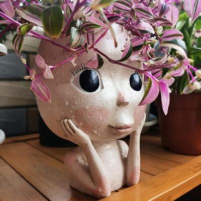 China Resin Plant Flowerpot Flower Pots Plant Landscape Pots Female Head Flower Pots Cute Baby Indoor Succulent Planter Oval Small for sale