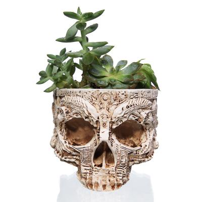 China Europe Resin Charms Skull Flower Potted Plant Resin Potted Statues for sale