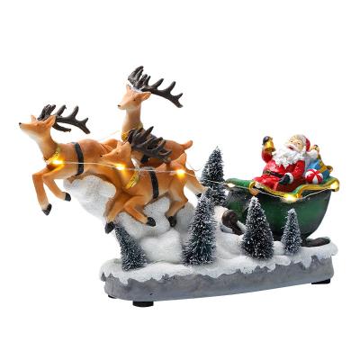 China Europe Santa Claus Presents 3 Elks Pulling Carriage Christmas Decorations Gift Resin Crafts Will Glow With Music for sale