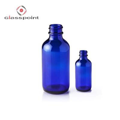 China Personal Care 2 oz Blue Boston Round Glass Bottle Without Cap for sale