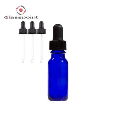 China Personal Care 1/2 Ounce Blue Boston Round Glass Bottle With Pipette for sale