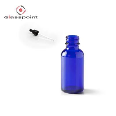 China Personal Care 1oz Blue Boston Round Glass Bottle With Dropper for sale