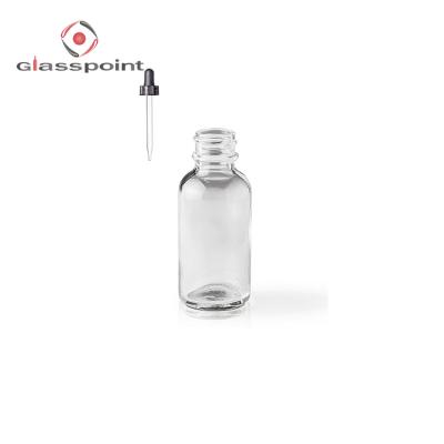 China High Quality Personal Care Clear 1oz Boston Round Glass Bottle With Dropper for sale