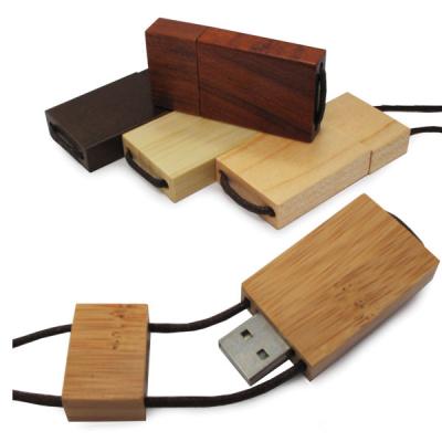 China Lanyard Bamboo USB Flash Drive 256GB With Logo Printed , USB 3.0 for sale