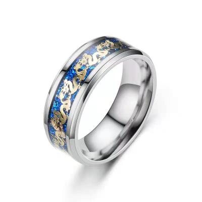 China Fashion E-Co Oil Friendly Titanium Drop Ring Gu Long Grain Piece Stainless Steel Ring Jewelry Wholesale for sale