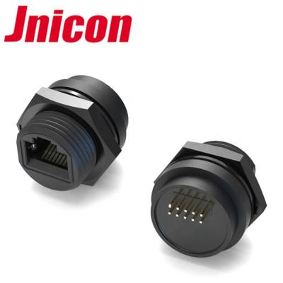 China Jnicon IP68 Front Panel Mount Waterproof RJ45 Ethernet Connector With Cover for sale