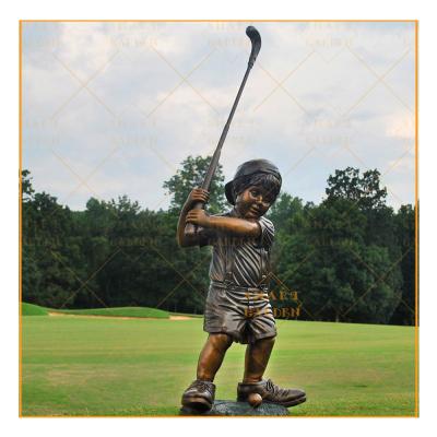 China Europe lost bronze wax casting garden decoration statue boy golfer sculpture for sale for sale