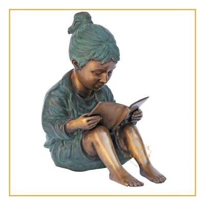 China Europe Outdoor Yard Decoration Antique Casting Life Size Bronze Girl Reading Statue for sale