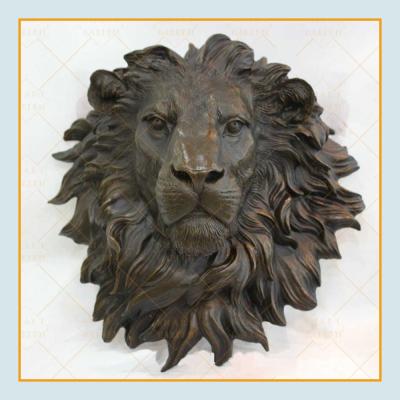 China Contemporary Custom Bronze Lion Wall Statue Face Lion Factory Head Fountain Sculpture Decor for sale