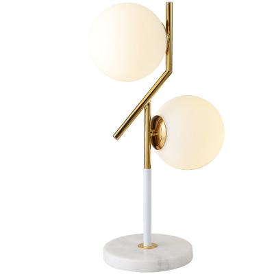 China Easy Assembly Double heads Contemporary Marble Light Luxury Design Metal Glass Table Lamp E27 Desk Light For Bedroom for sale