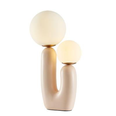 China Modern Modern Two Heads Resin Base Glass Shade Table Lamp For Table Dining Room Living Room Hotel Restaurant Coffee Shop for sale