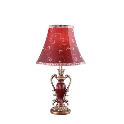 China EUROPEAN Luxury Palace European Style Retro Bedroom Fabric lampshade Warm White Light Antique Resin Bedside Lamp for sale