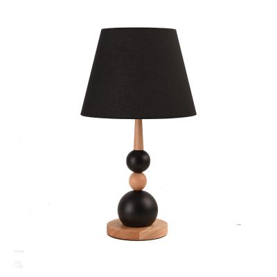 China Newly-designed Simply Black ball Retro Wood Bedside Table Lamp Minimal Table Lamp For Home Decor wooden lamp for center table for sale