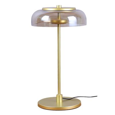 China Modern Simply Style Gold New Modern Nordic Led Light Bedroom Table Led Night Table Lamp with cognac glass lampshade for sale