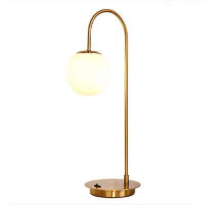 China Contemporary Nordic hotel guest room table lamp golden light luxury living room study bedroom bedside glass ball table lamp for sale