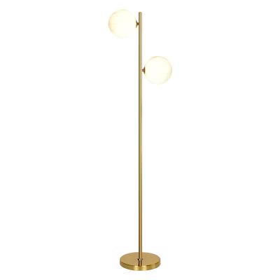 China Contemporary Mid Century Modern 2 Frosted Glass Globe Floor Lamp for Living Room Contemporary LED Standing Light for sale