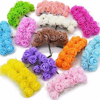 China Wholesale 144pcs/bag 2.5cm Artificial Silk Flower Twine Plant PE Foam Rose Heads DIY Velvet Wedding Decorations for sale