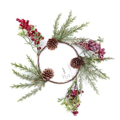 China Handmade Outdoor Indoor Christmas Decoration Wreath Warehouse Wreath With Berry Green Pine Leafy Cines Christmas DIY Artificial Flower for sale