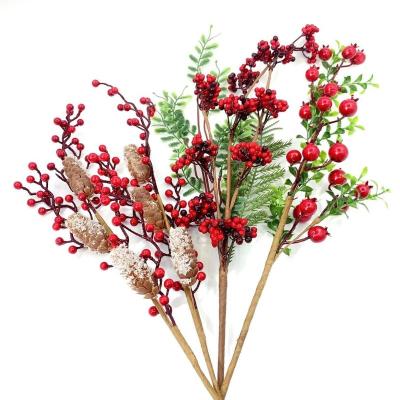 China 58CM Decorated Foam Red Flower Branch Plastic Berry Pine Cones Christmas Simulated Crafts For Christmas Tree Decoration for sale