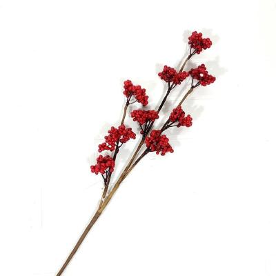 China Small Plastic Artificial Red Berry Flower For Christmas Decorations Branches Bouquet Vase Filler DIY Christmas Parts for sale