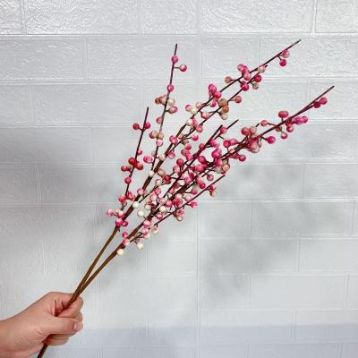 China Plastic Christmas Branch Rose Berries Pick Christmas Ornaments Supplies Artificial Decorative Flowers For Home Weeding Decor for sale