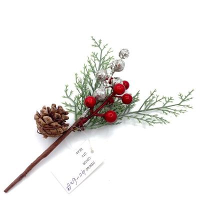 China Christmas Decoration Artificial Branch Plastic Flower Manufacturer Red Berry And Pine Cones Picking Holly Christmas Decoration for sale