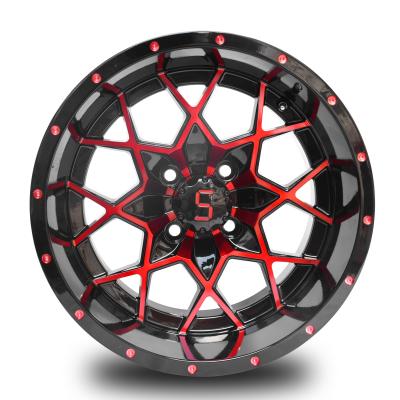 China Aluminum Alloy Golf Cart Wheels Red Gloss Black 101.6 PCD 4x4 Bolt Pattern for sale